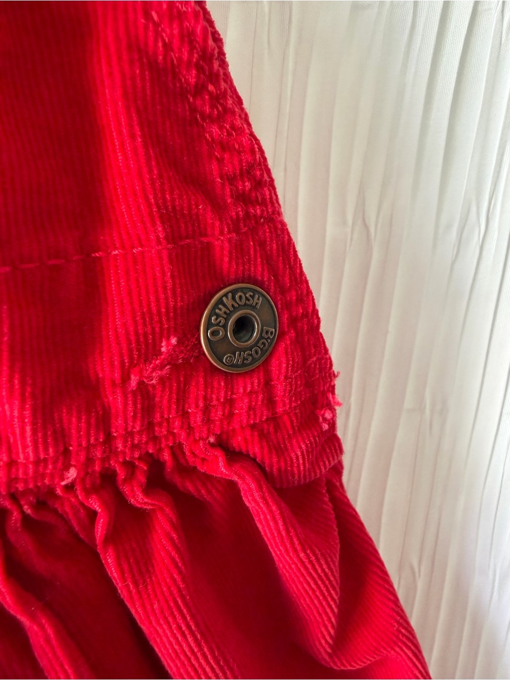 Vintage OshKosh B'gosh Vestbak Red Corduroy Overall Jumper Dress | Girls 24m - Picture 3 of 6